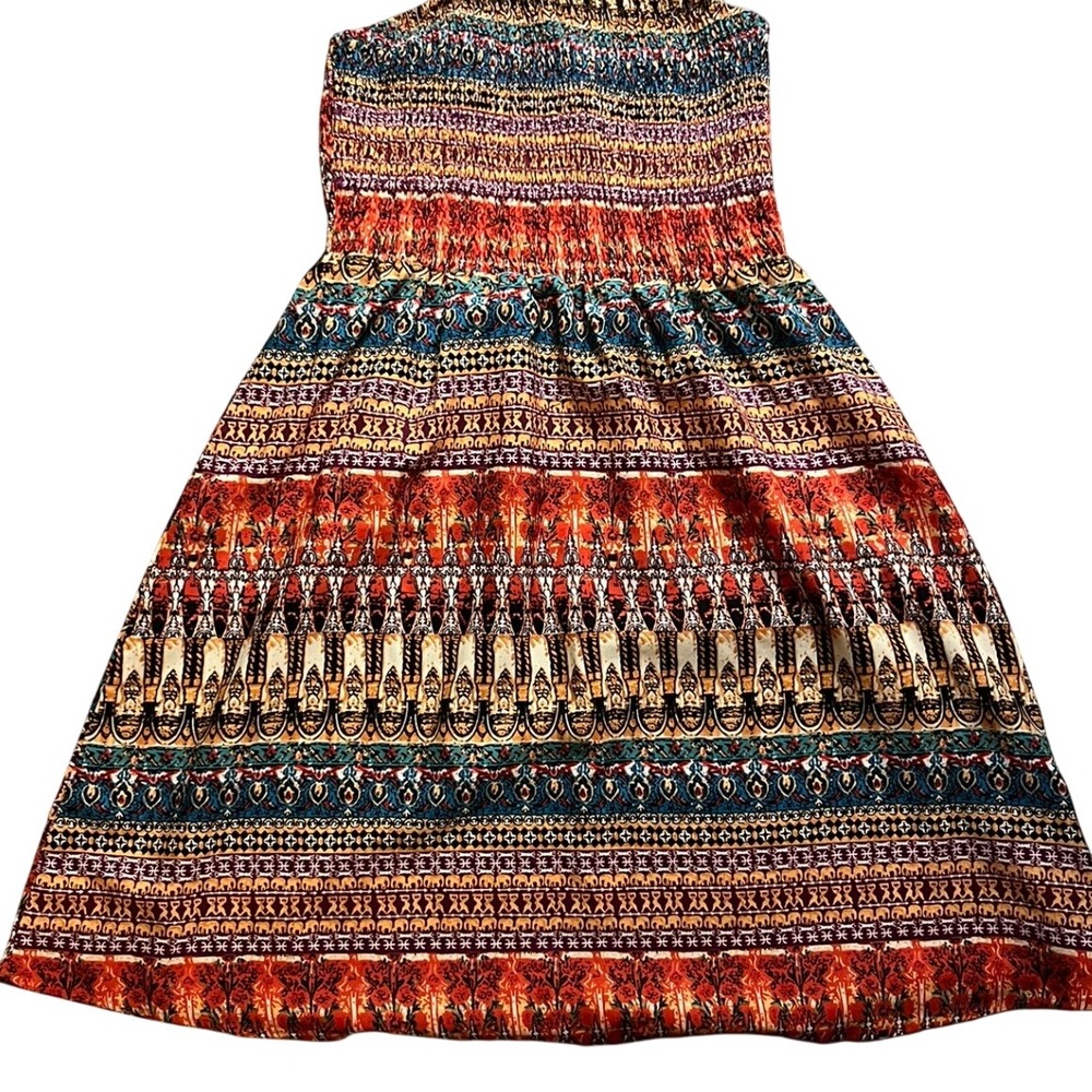 Boho Smocked Strapless Tube Midi Dress Multicolor Paisley Festival Sundress Boho